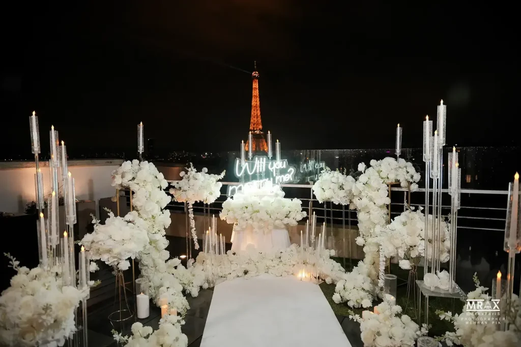 Eiffel Tower engagement photoshoot private terrace Paris