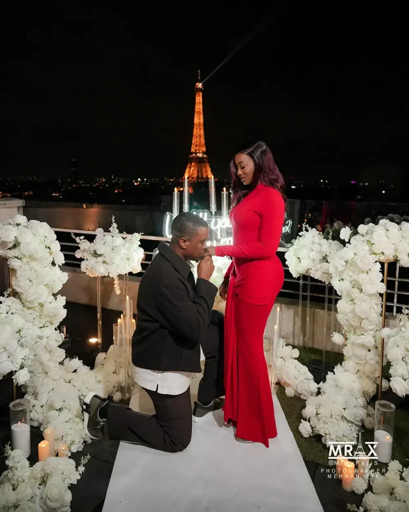 Eiffel Tower proposal decoration private rooftop Paris
