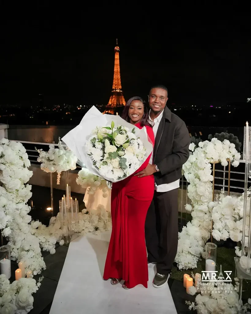Private terrace proposal Paris luxury engagement setup