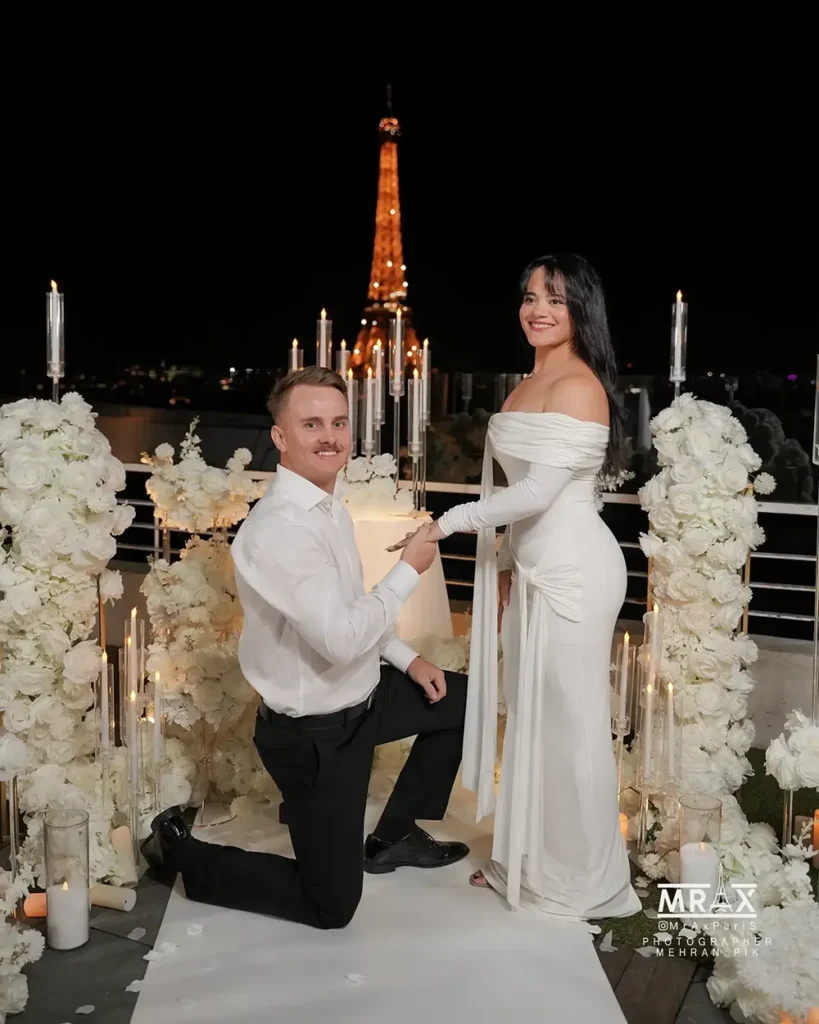 Private terrace proposal Paris luxury engagement setup